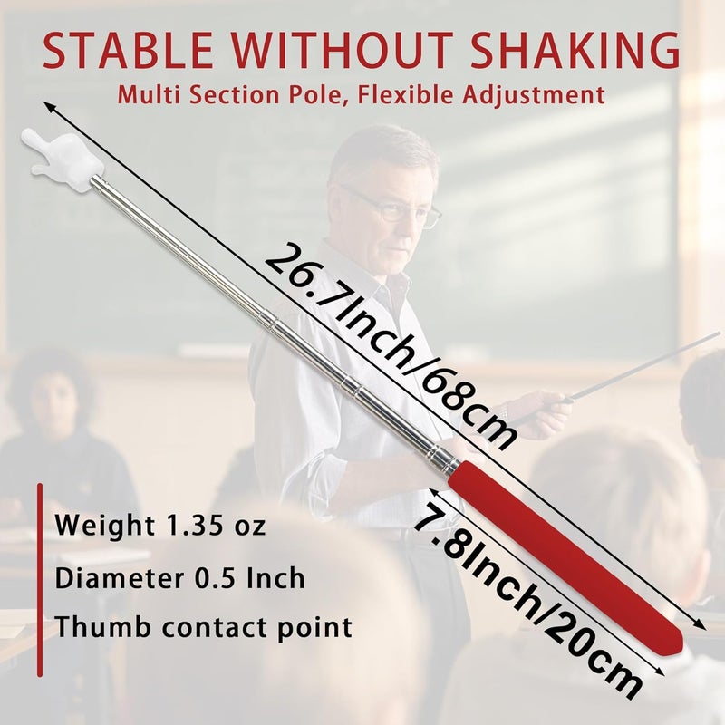 LYMXsd 2PCS Pointer Stick for Classroom – Multipurpose Teacher Pointer Stick, Extendable Classroom Pointer and Finger Pointer Stick, Engaging Colors, Classroom Essentials for Effective Presentations (Red) - Image 2